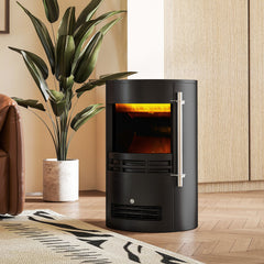 Fynco - 1000W/2000W Freestanding Electric Fireplace, Indoor Heater Fire Stove with Log Burner Effect Flame, Thermostat Control