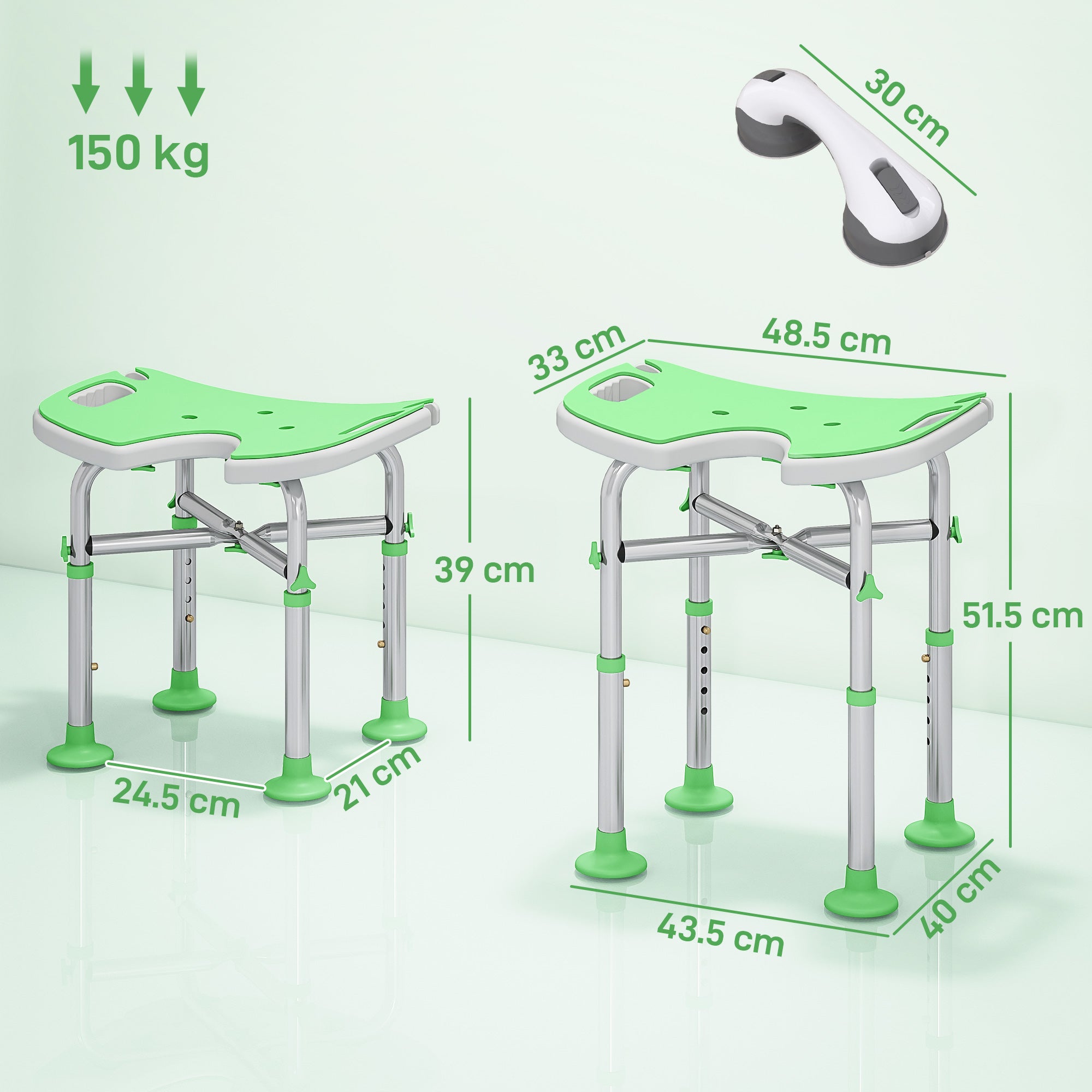 Fynco - 39-51.5cm 'U' Seat Padded Shower Stool - Green