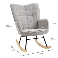 Berber Fleece Nursery Glider Rocker for Nursing, Wingback Rocking Chair for Living Room, Light Grey