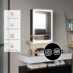 Bathroom Mirror Cabinet with LED Lights and Shaver Socket, 500 x 700 mm Wall Mounted Bathroom Cabinet with Mirror, Demister Pad, Dimmer, 3 Colours, Medicine Cabinet, Black