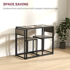 Dining Table and Chairs Set 2, Dining Room Sets, Rectangular Space Saving Table and 2 Chairs for Compact Kitchens, Steel Frame, Grey Wood-Effect