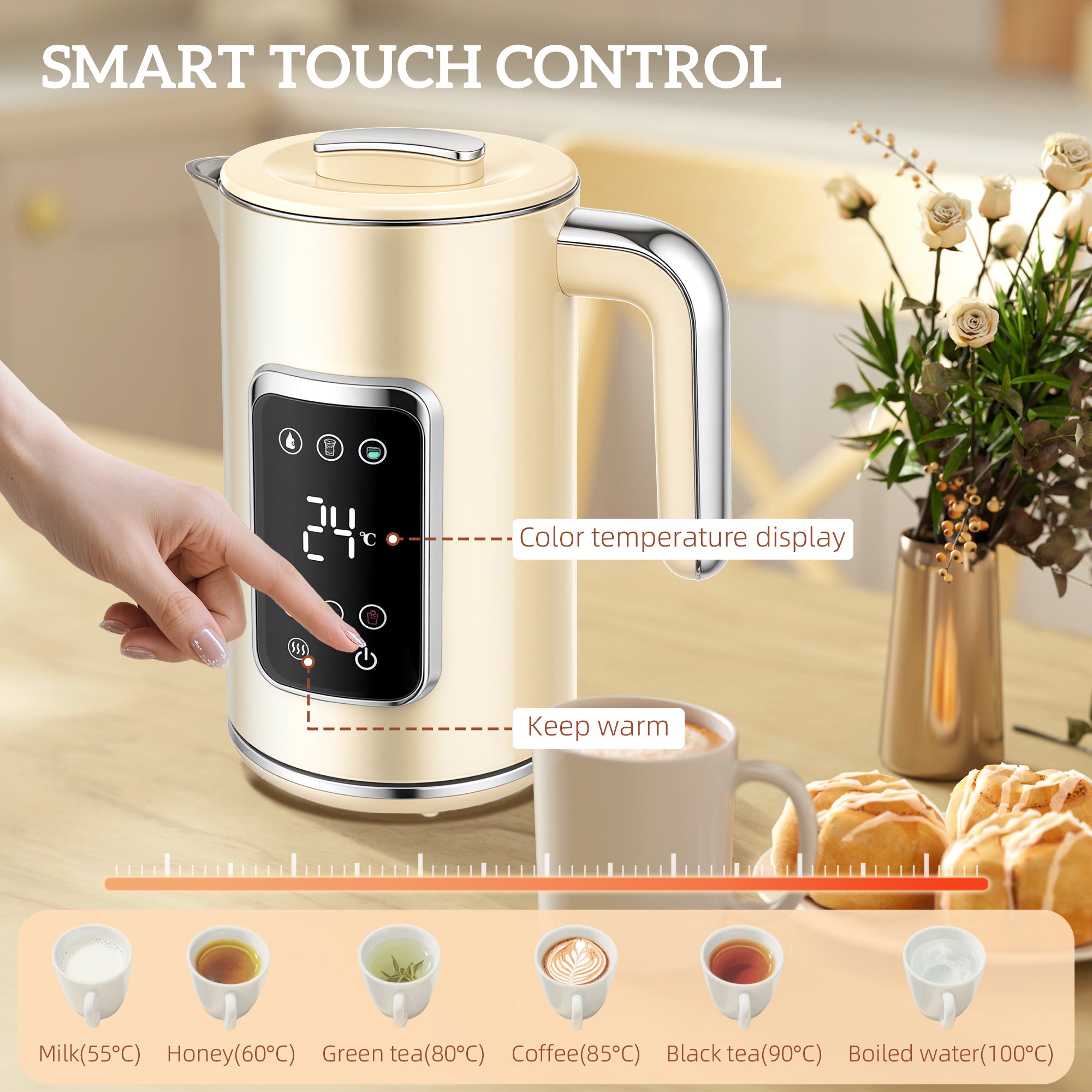 Fynco - Touch Screen Kettle and Toaster Set - Cream