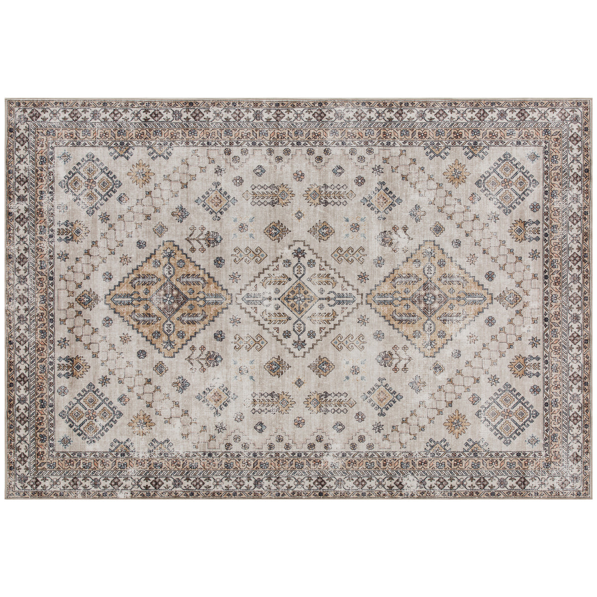 Fynco - Vintage Area Rug, Non-Slip Washable Rug, Flannel Floor Carpet for Living Room, Bedroom, Dining Room, Home Office, 230 x 160 cm, Beige