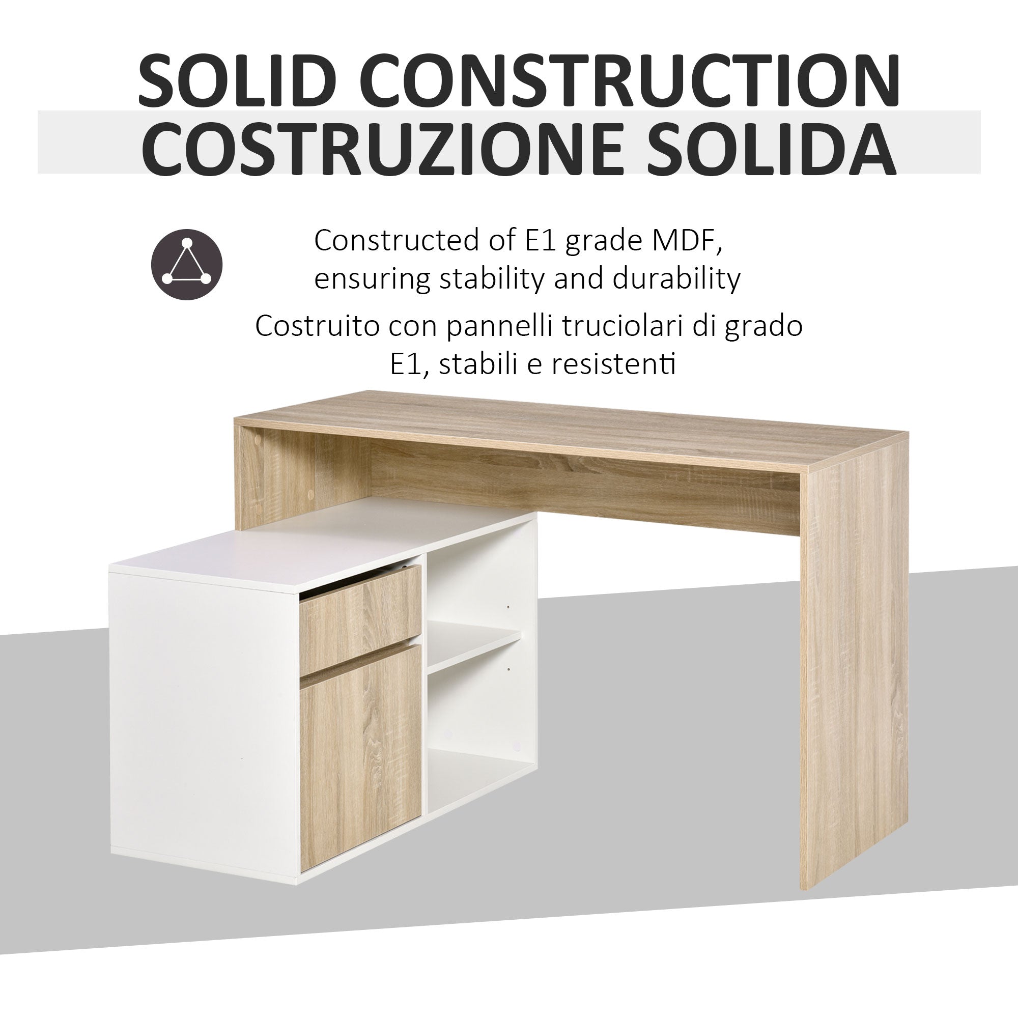 Fynco - L-Shaped Desk, Corner Computer Desk with Storage Drawer, Adjustable Shelf, Cabinet for Home Office and Study, 120 x 92 x 75cm, Oak and White