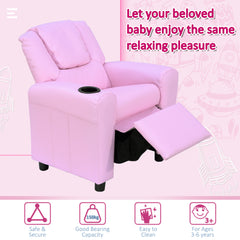 Kids Recliner Chair, PU Leather with Adjustable Backrest, Footrest, Padded Headrest, Pink