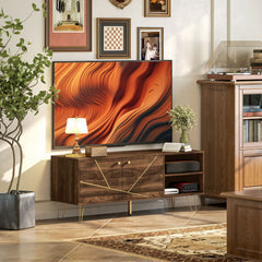 TV Stand Cabinet for up to 60 Inch TV, Modern 130cm TV Unit with Adjustable Shelves and Hairpin Legs, Double Door TV Cabinet for Living Room, Bedroom, Brown