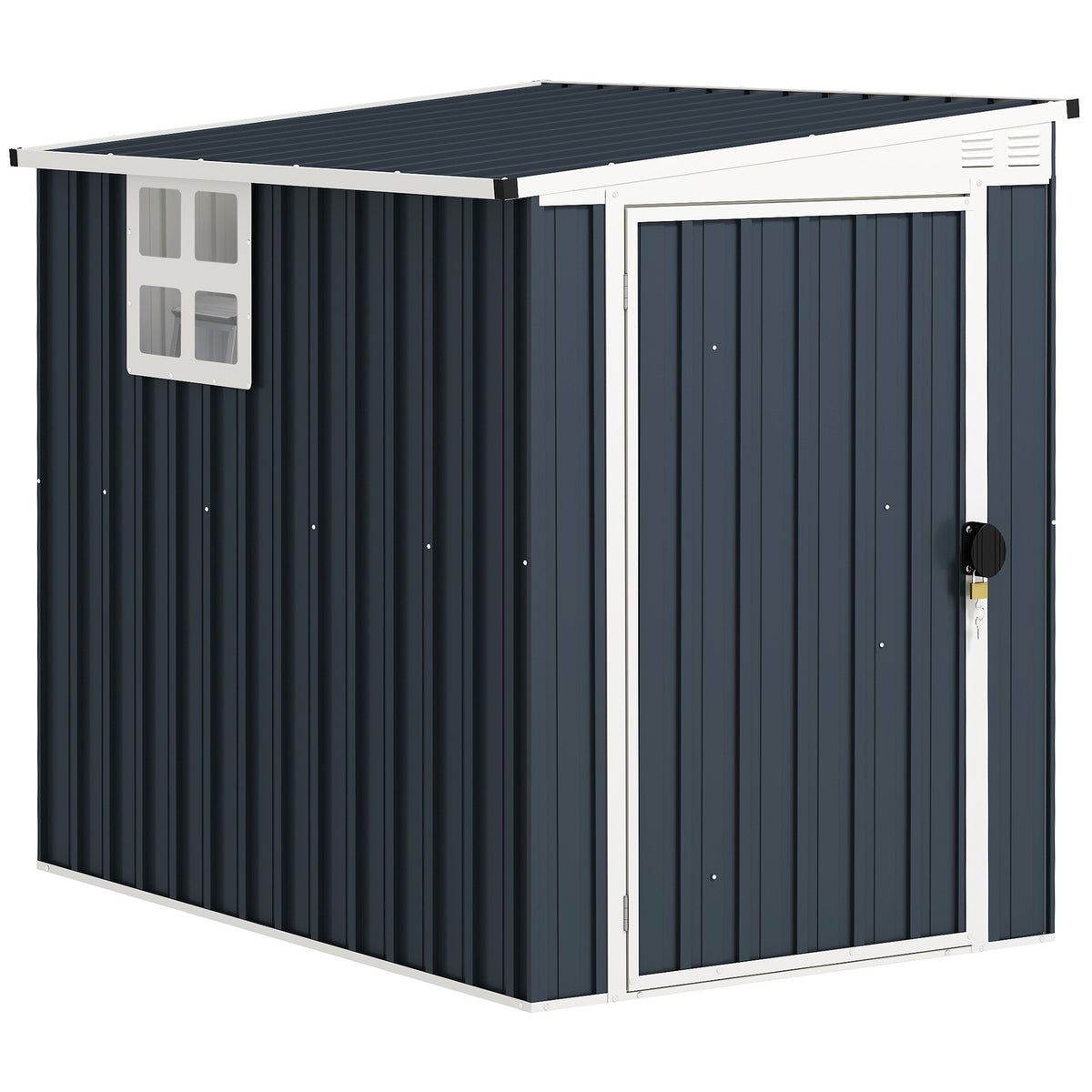 Fynco - 4 x 6ft Garden Metal Shed, Outdoor Storage Shed with Window, 2 Vents and Lockable Door for Garden, Patio, Dark Grey