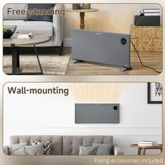 Fynco - 2000W Electric Convector Heater, Freestanding or Wall Mounted, Space Heater with Adjustable Thermostat, Timer, Grey
