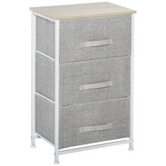 Vertical 3-Tier Linen Drawer Cabinet Organizer Storage Dresser Tower with Metal Frame Adjustable Feet for Living Room, Bathroom, Kitchen, White, Oak and Light Grey
