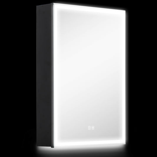 Bathroom Mirror Cabinet with LED Lights and Shaver Socket, 500 x 700 mm Wall Mounted Bathroom Cabinet with Mirror, Demister Pad, Dimmer, 3 Colours, Medicine Cabinet, Black