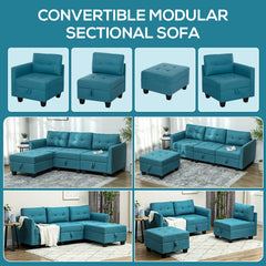 L' Shape Modular Sofa, with Storage - Light Blue