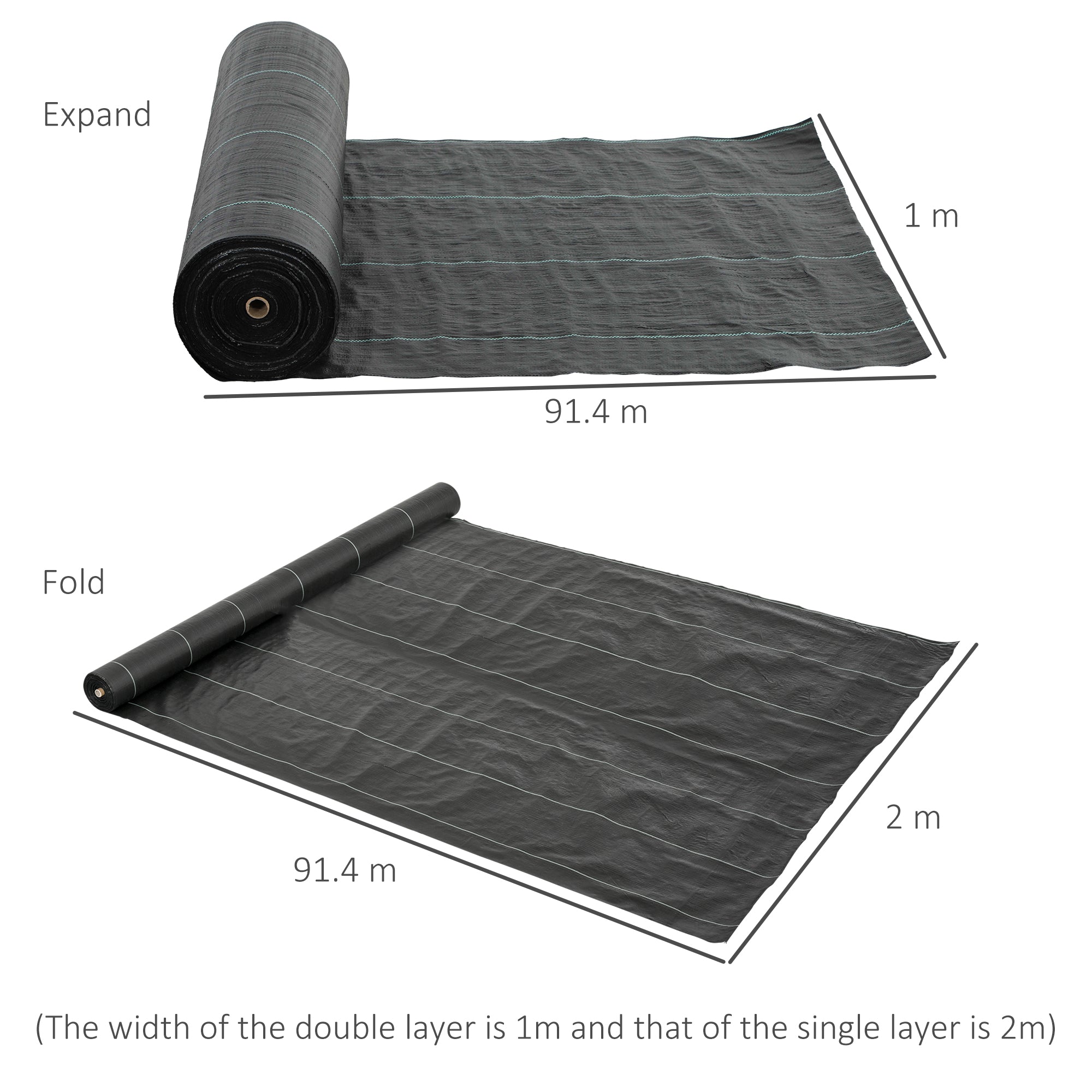 2m x 90m Weed Control Membrane, Heavy Duty Weed Control Barrier Fabric, 90gsm Ground Cover for Patios, Garden, Flower beds, Landscaping