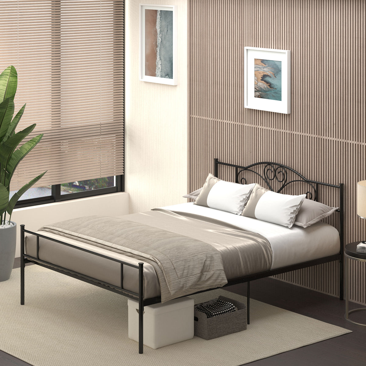 King Size Bed Frame, 5ft4 Metal Bed Base with Headboard and Footboard, 31cm Underneath Storage Space for Bedroom