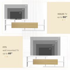 TV Cabinet with Wall Shelf for Wall-Mounted 65" TVs or Standing 40" TVs - White and Natural
