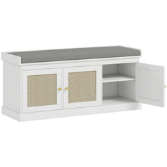 Fynco - Shoe Storage Bench with Woven Rattan Doors, Seat - White