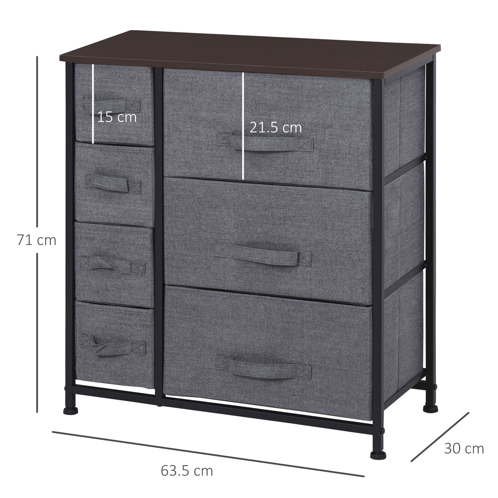 Chest of Drawers with 7 Drawers, Fabric Drawers with Large Storage Space, Drawers Dresser with Metal Frame, Adjustable Feet for Bedroom Living Room, Dark Grey