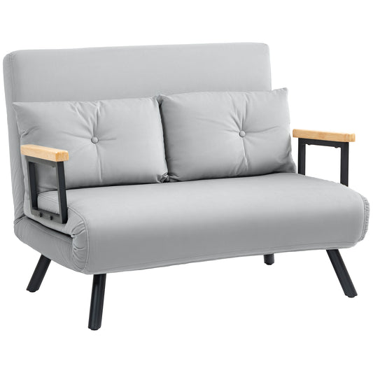 4-in-1 Velvet-Feel Double Sofa Bed, with Pillows - Light Grey