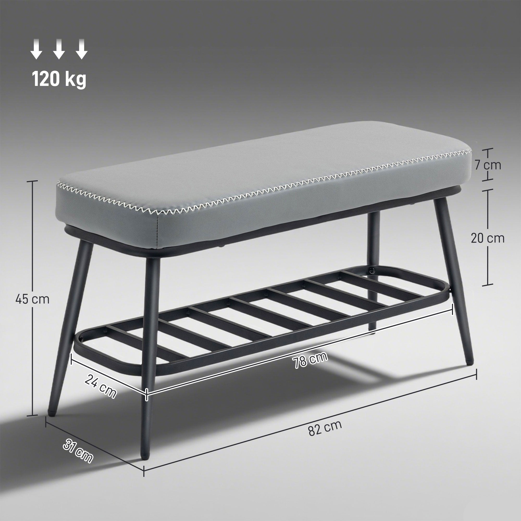 Fynco - PU Leather Shoe Storage Bench - Grey