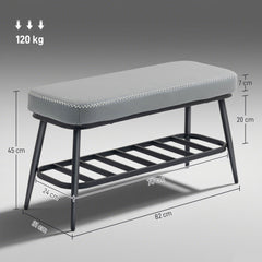 Fynco - PU Leather Shoe Storage Bench - Grey