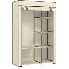 Fabric Wardrobe, Portable Wardrobe with 6 Shelves, 1 Hanging Rail, Foldable Closets, 103 x 43 x 162.5 cm, Cream White
