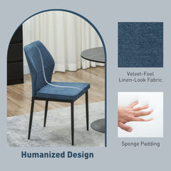 Velvet Dining Chairs Set of 2, Modern Armless Upholstered Kitchen Chairs with Metal Legs, Curved Back and Padded Seat, for Dining Room, Bedroom, Living Room, Blue