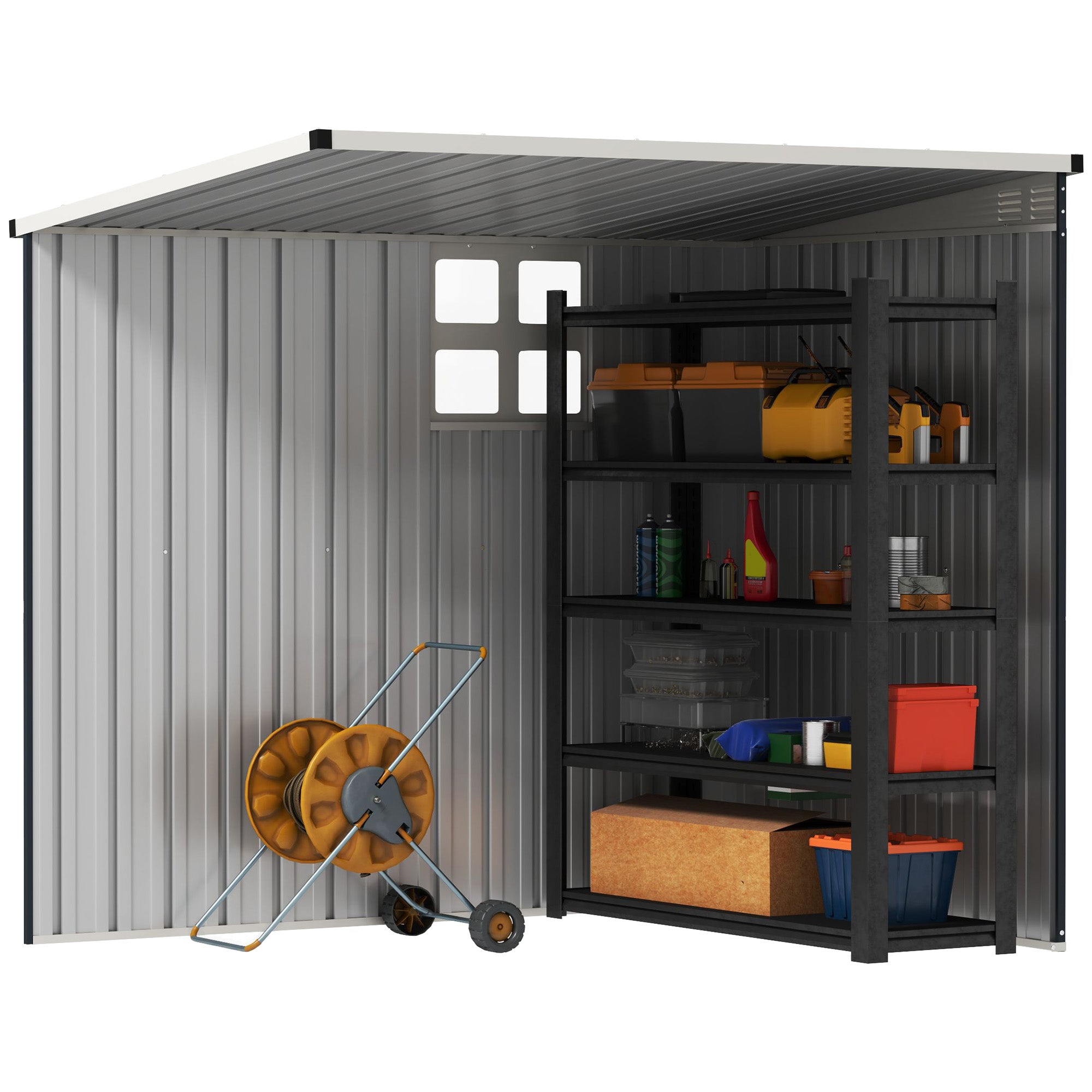 Fynco - 4 x 6ft Garden Metal Shed, Outdoor Storage Shed with Window, 2 Vents and Lockable Door for Garden, Patio, Dark Grey