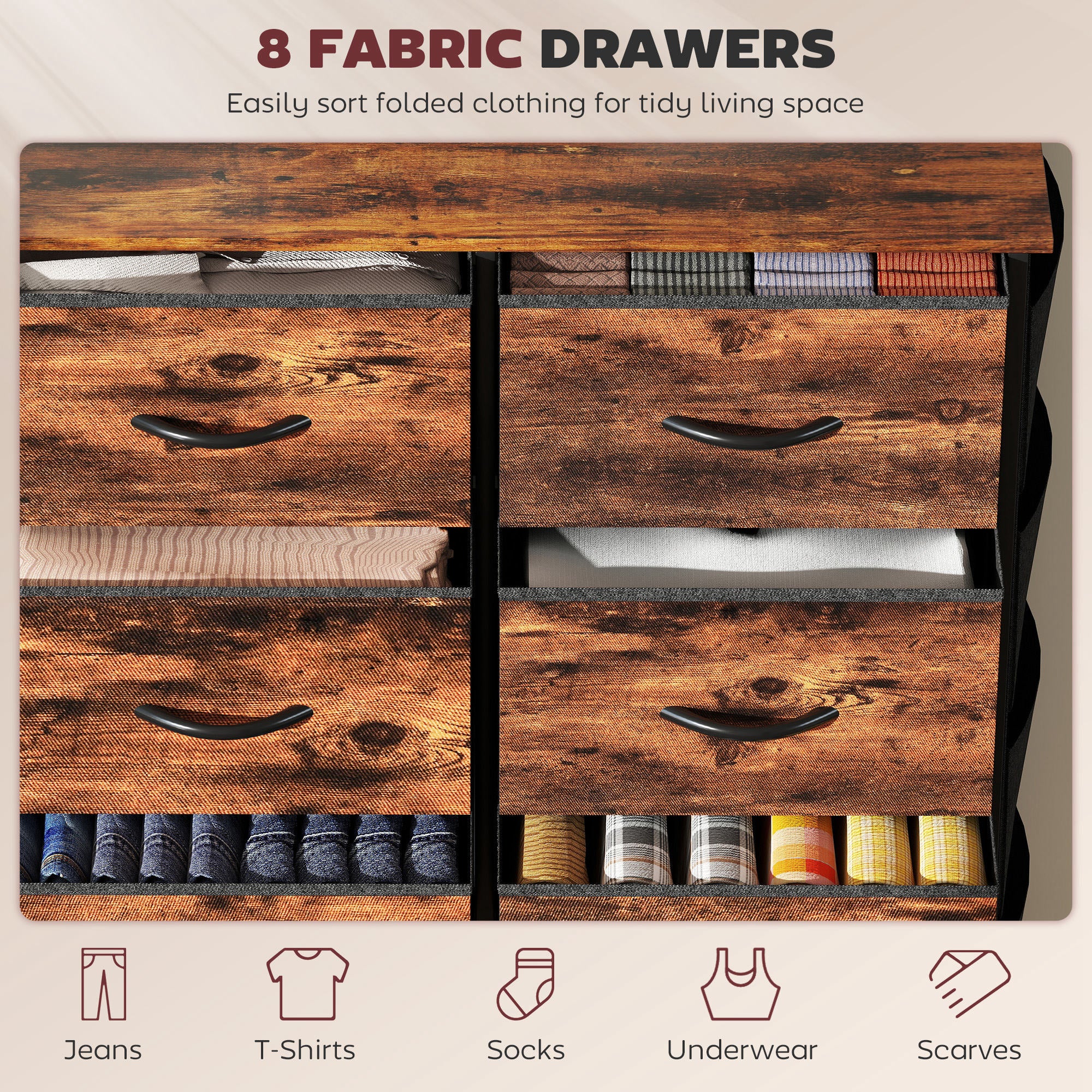Chest of Eight Fabric Drawers - Rustic Brown