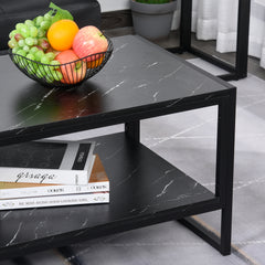 Coffee Table, Two-Tier Marble Centre Table with Metal Frame and Storage Shelf for Living Room, 106 x 50 x 45cm, Black