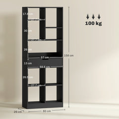 Fynco - Tall Bookshelf with Drawer, Freestanding Bookcase for Bedroom, Living Room, Home Office, Black