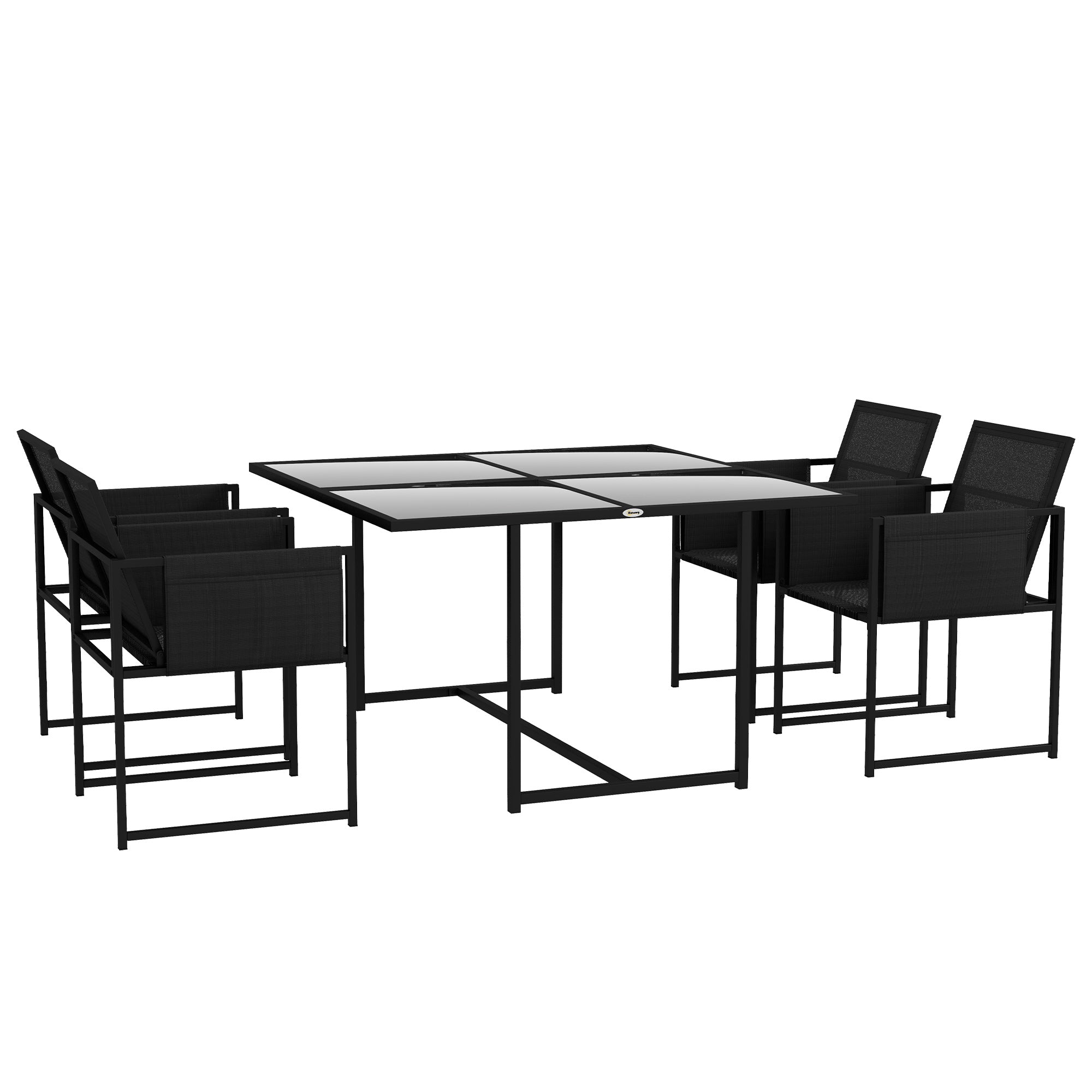 5 Piece Garden Dining Set with Breathable Mesh Seat, Adjustable Backrest, Tempered Glass Table Top for Patio, Black