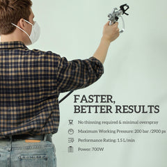 Fynco - Airless Paint Sprayer, Thinning-Free, Electric﻿ Fence Paint Sprayer for Exterior and Interior DIY Painting Projects, Wall Spray Gun Machine, Household Use, 1.5L/min, 200Bar, 7.5m Hose Dark Blue