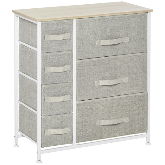 Chest of Drawers with 7 Drawers, Fabric Drawers with Large Storage Space, Drawers Dresser with Metal Frame, Adjustable Feet for Bedroom Living Room, Light Grey