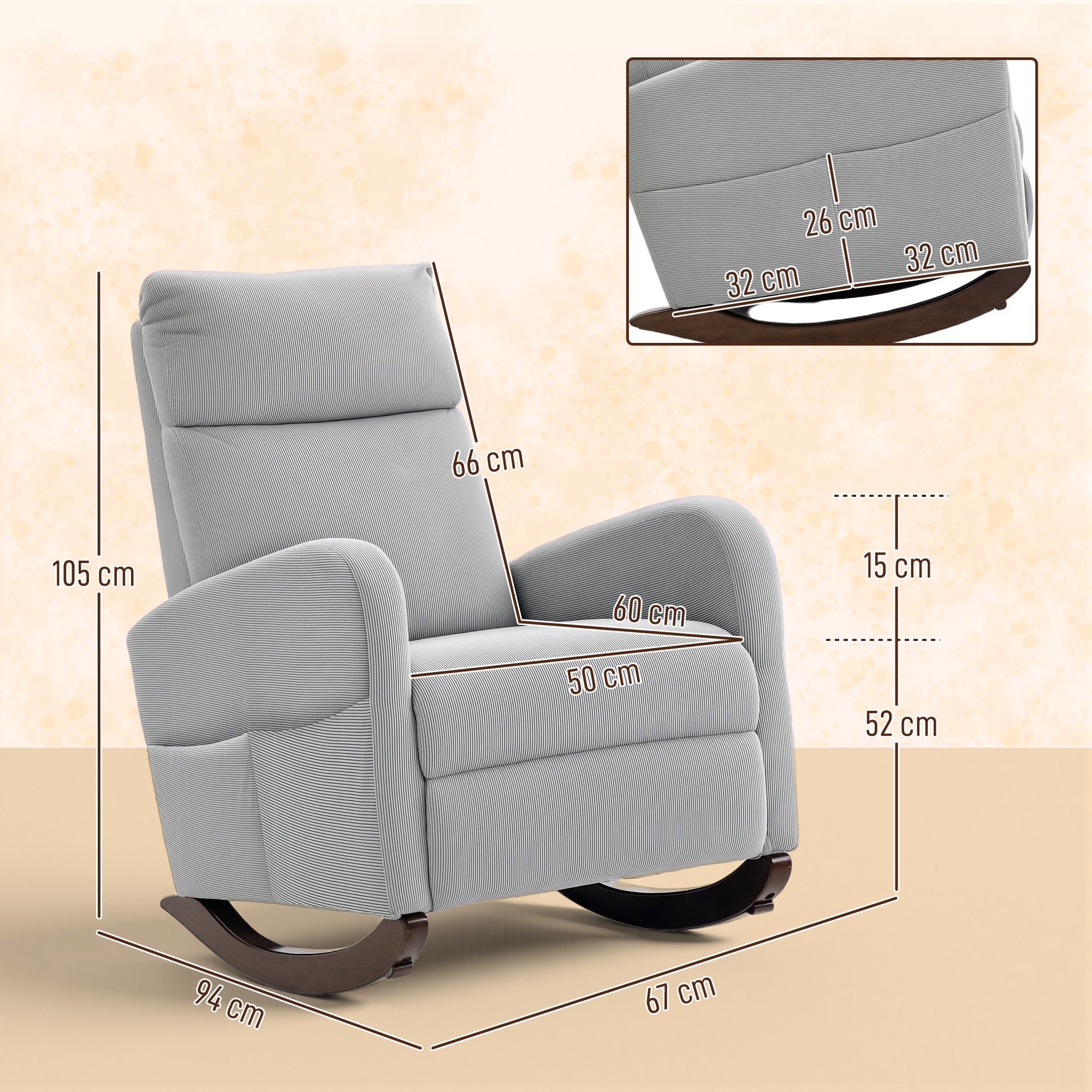 Fynco - Corduroy Rocking Armchair - Grey