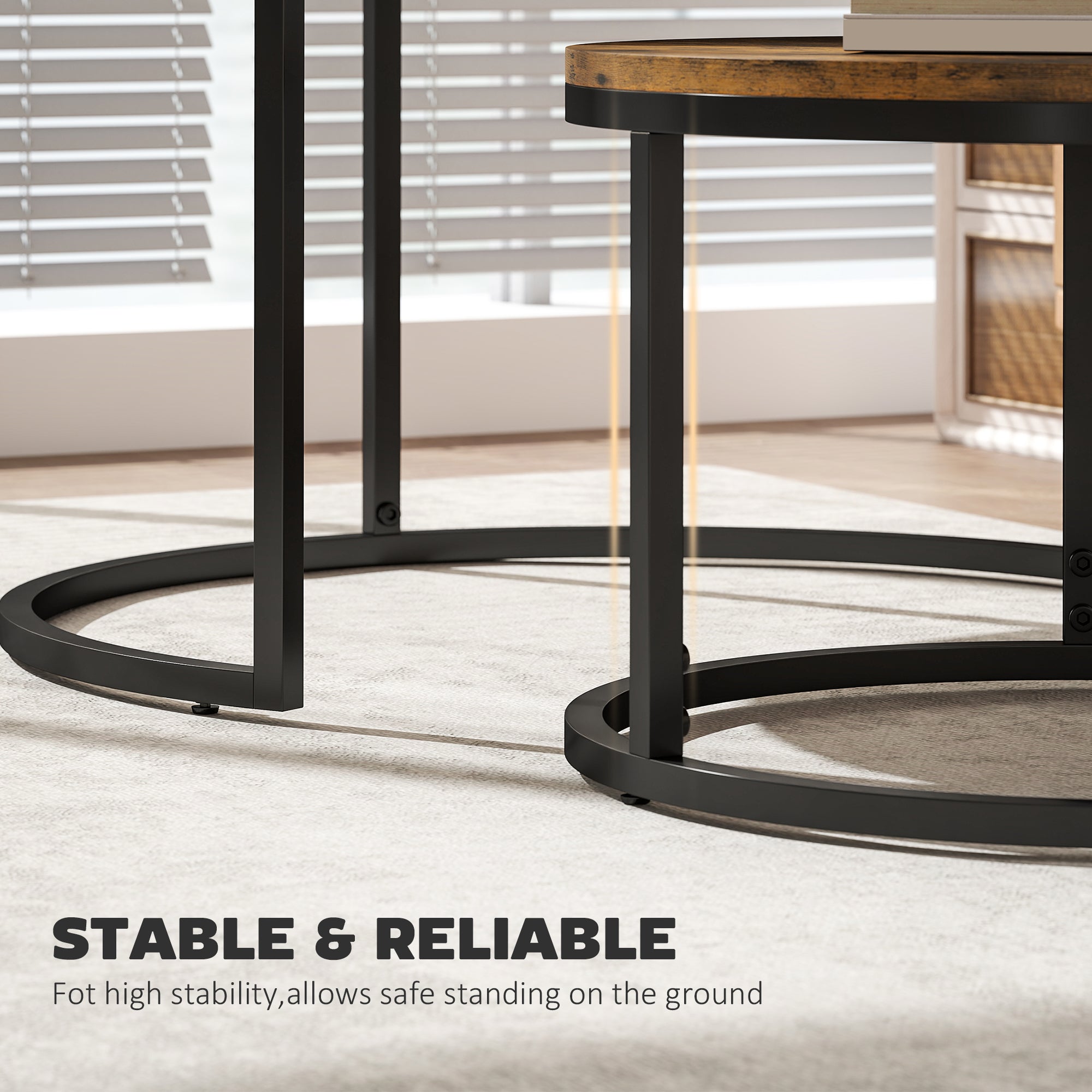 Fynco - Set of Two Wood-Effect Stacking Tables - Rustic Brown