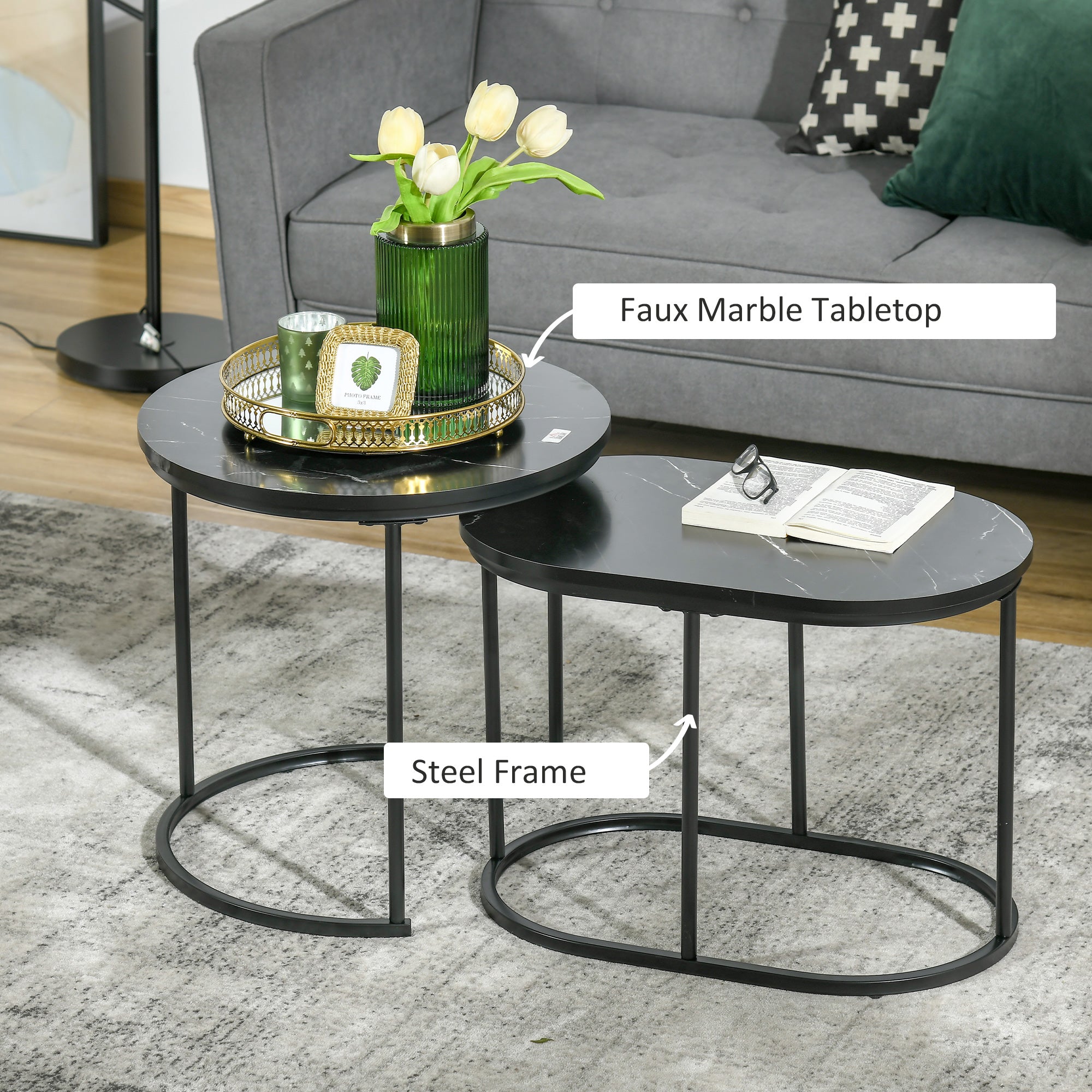 Marble-Effect Nest of Tables - Black/White