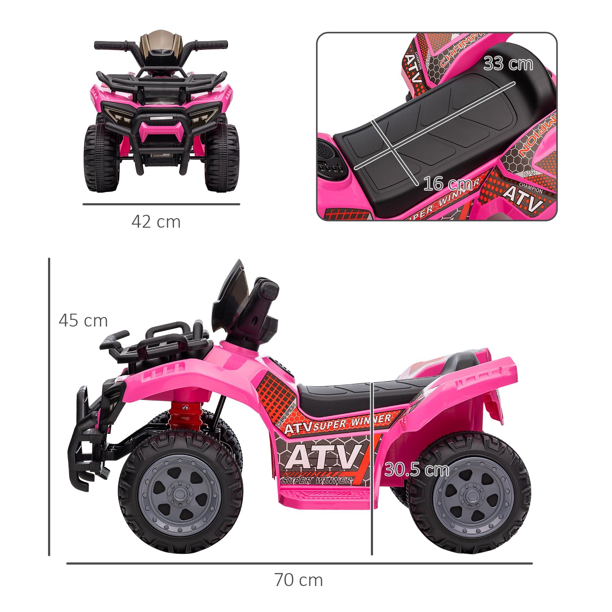 6V Kids Electric Ride on Car Toddlers Quad Bike All Terrain Vehicle Toy With Music for 18-36 months Pink