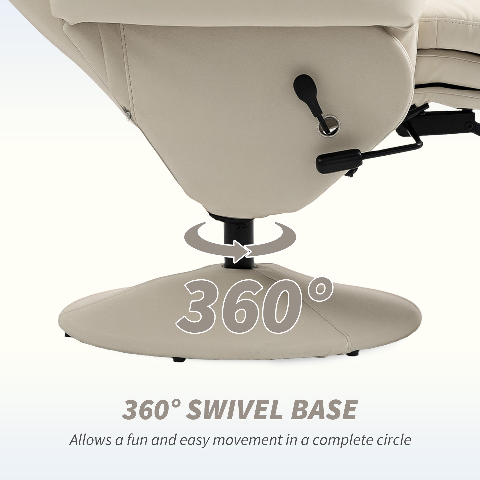 Fynco - Manual Recliner Chair with Footrest, Upholstered Reclining Armchair with Adjustable Backrest and Cup Holder, PU Leather Swivel Chair for Living Room, Bedroom, Cream White