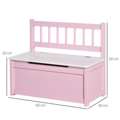 2 In 1 Wooden Toy Box, Seat Storage Bench, Storage Chest Cabinet Organiser with Safety Pneumatic Rod, Pink