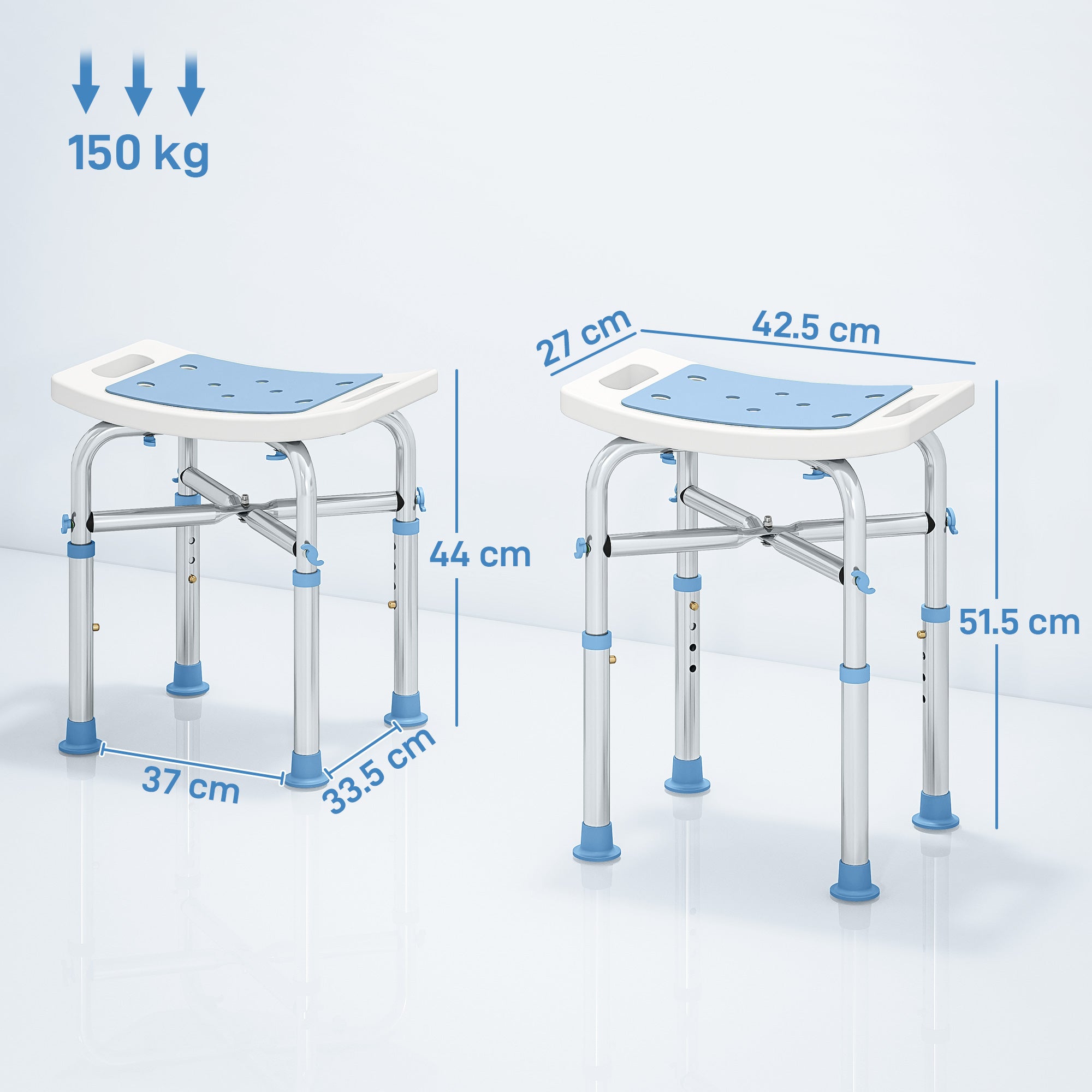 Fynco - 44-51.5cm Aluminium Frame Shower/Bath Stool - Light Blue