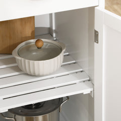 Compact Kitchen Trolley Utility Cart on Wheels with Wine Rack, Drawer, Open Shelf and Storage Cabinet for Dining Room, White