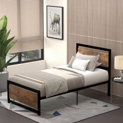 Single Size Metal Bed Frame with Headboard & Footboard, Strong Slat Support Solid Bedstead Base w/ Underbed Storage Space, Bedroom Furniture For Adults