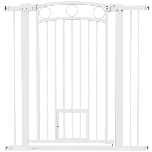 106cm Tall Dog Gate with Cat Door, 7cm and 14cm Extensions, for Stairs, Doorways, 76-104cm Width