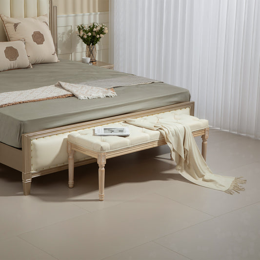 Vintage Wooden Bed End Bench - Cream White