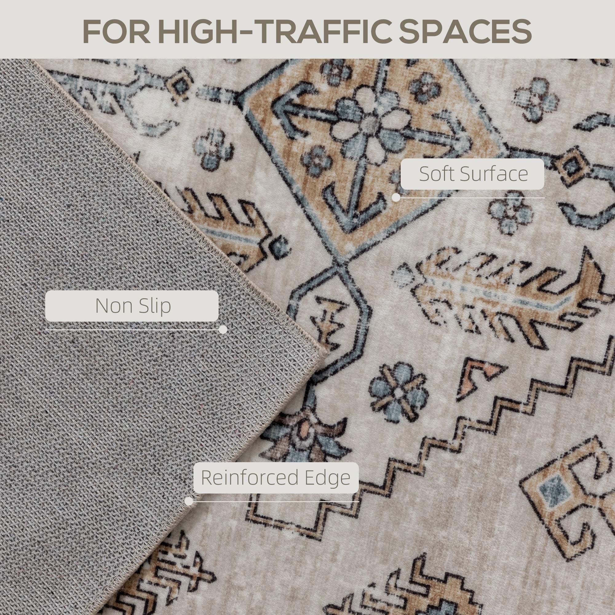 Fynco - Vintage Area Rug, Non-Slip Washable Rug, Flannel Floor Carpet for Living Room, Bedroom, Dining Room, Home Office, 290 x 200 cm, Beige