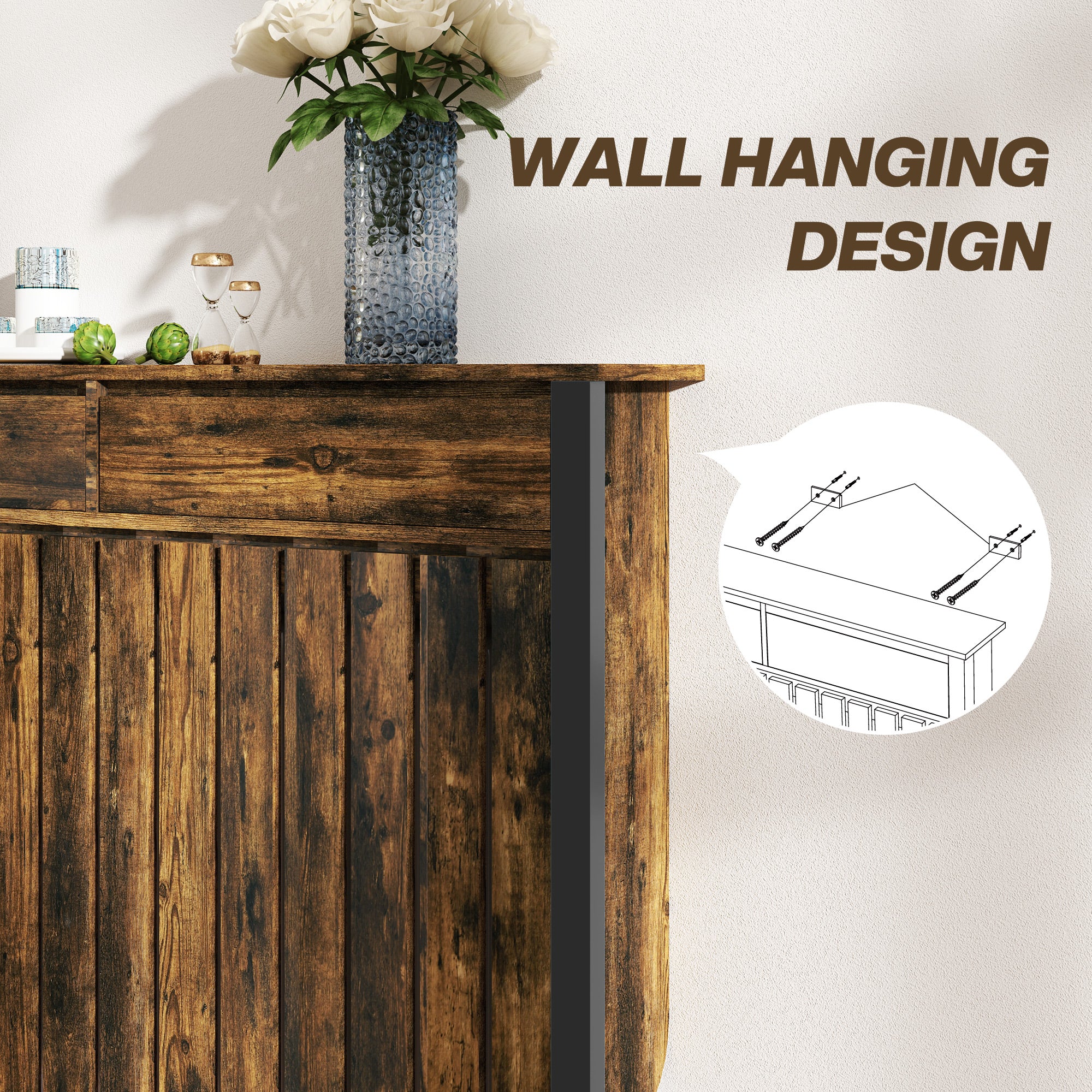 Fynco - 93 x 119cm Rustic-Look Radiator Cover - Brown/Black