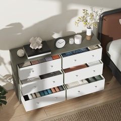 Chest of Drawers, Dresser with 6 Fabric Drawers - White and Grey