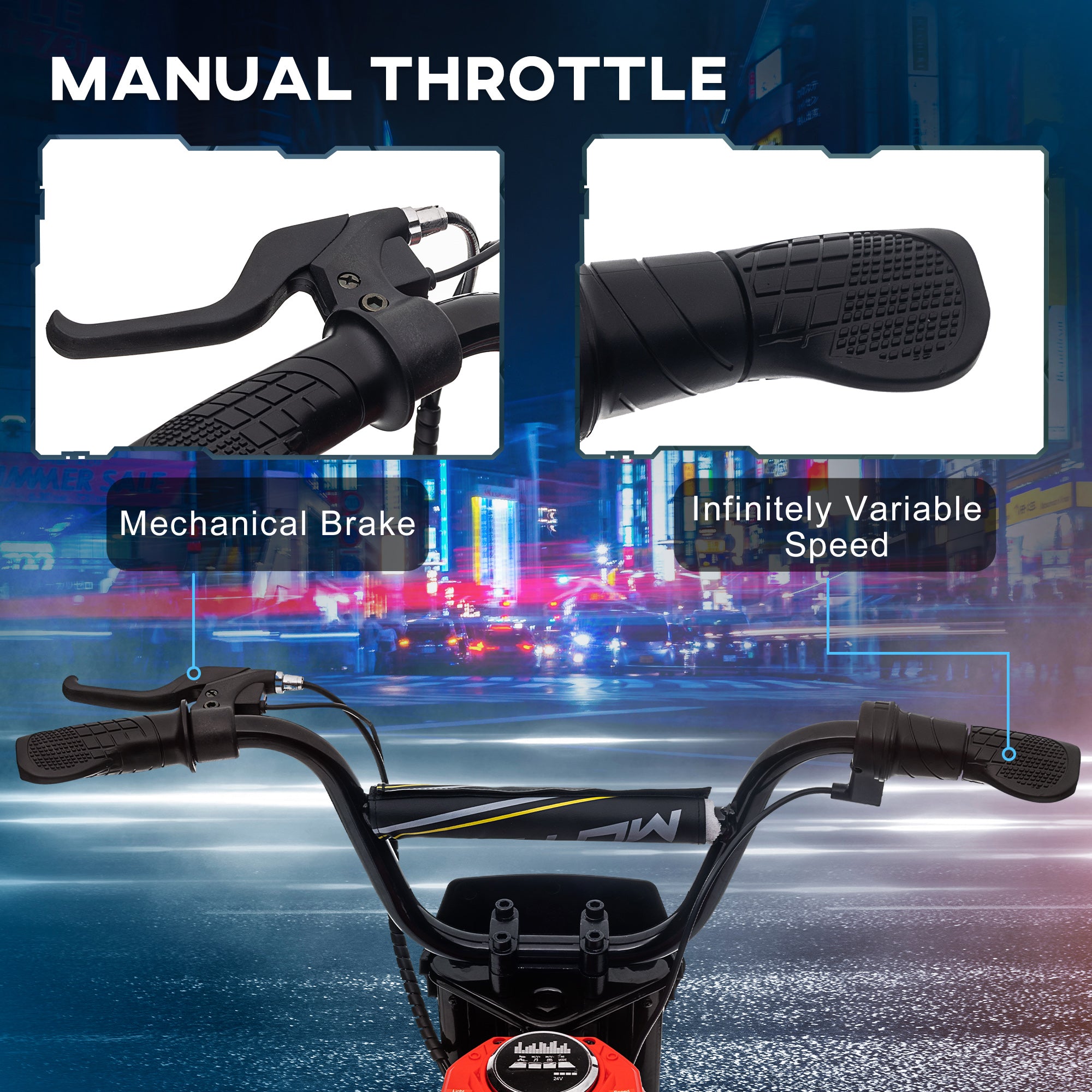 24V Electric Motorbike with Twist Grip Throttle, Music, Horn, 12" Pneumatic Tyres, 16km/h Max Speed - Red
