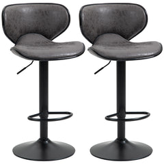 Adjustable Bar Stools Set of 2, Swivel Leathaire Upholstered Barstools with Large Seat, Breakfast Bar Chairs with Back, Footrest and Steel Base, Dark Grey