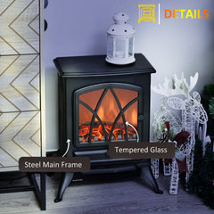 Fynco - Electric Stove Heater with Realistic Flame Effect, 2000W Portable Indoor Freestanding Electric Fireplace with Adjustable Thermostat, Black
