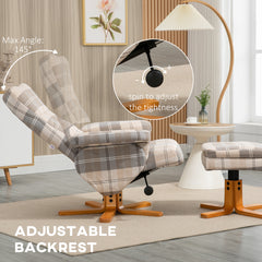 Linen Swivel Recliner Chair with Footstool, Wooden Base and Storage for Living Room, Multicolour